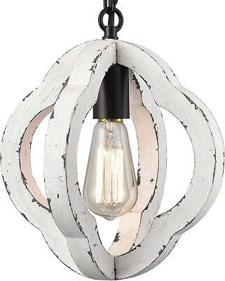 #ad Modern Farmhouse Pendant Light Distressed White Wooden Chandelier 1 Light $55.99