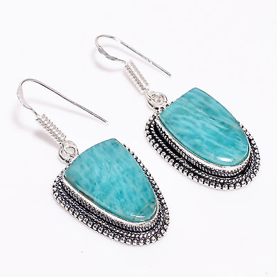 #ad Amazonite Vintage Handmade Jewelry 925 Sterling Silver Earrings 1.9quot; GSR 3452 $16.99