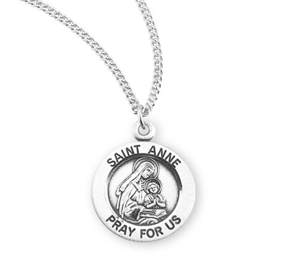 #ad Catholic Patron Saint Anne Round Sterling Silver Medal Pendant Necklace $49.88