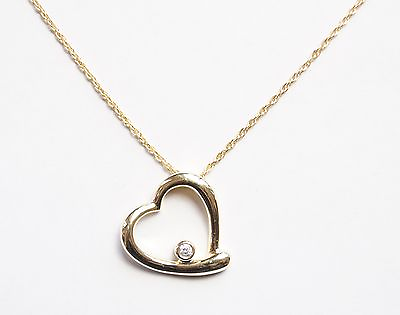 #ad 14k Yellow Gold Prince of Wales Chain with Diamond Heart Pendant Necklace $326.99