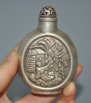 #ad 3.2quot;Collect old China dynasty Tibetan silver character tree Snuff bottle statue $46.75