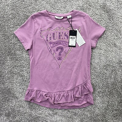 #ad Guess Shirt Girls 12 Smokey Grape Color Ruffle Hem Tee Top Youth Kids $14.99