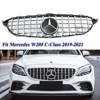 #ad Chrome GT R Style Grille For Mercedes Benz C Class W205 2019 2021 C300 W Emblem $75.65