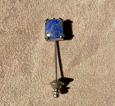 #ad Antique 14k Lapis Stick Pin Brooch Blue Stone White Gold Setting $73.82