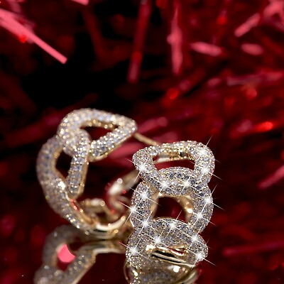 #ad 18k yellow gold stud made with Swarovski crystal fashion huggie dangle earrings AU $32.99