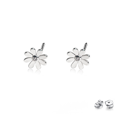 #ad S925 Sterling Silver CZ Daisy Flower Stud Post Earrings 8mm Gift Box H13 $9.95