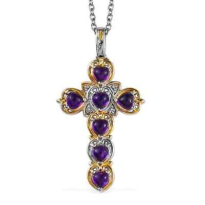 #ad 18K Yellow Gold Platinum Plated Natural Amethyst Pendant Necklace 20quot; Ct 2.1 $15.29