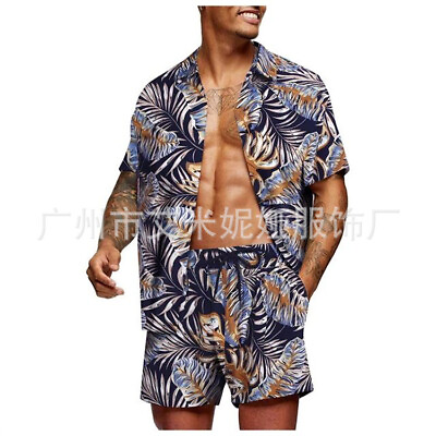 #ad Summer Male Loose Hawaiian Fashion Floral Casual Short Sleeve Shirt Shorts Suit $37.09