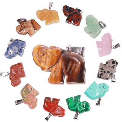 #ad 12pcs Charms Crystal Quartz Gemstone Pendant Carved Elephant Stone Pendants $12.03
