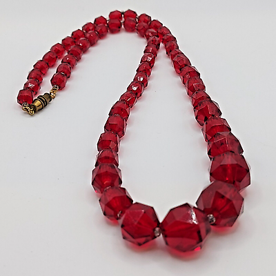 #ad Deco Vintage Red Czechoslovakia Graduated Crystal Necklace old 22quot; $65.00