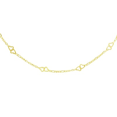 #ad Gold Tone over Silver Figaro Link Chain with Double Hearts Necklace 16 Inches $24.99