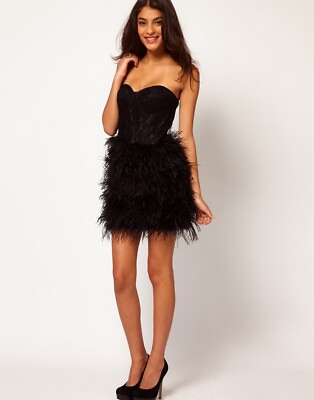 #ad Opulence England Dress Strapless Sweetheart Corset Ballerina Feathers Size 8 $148.00