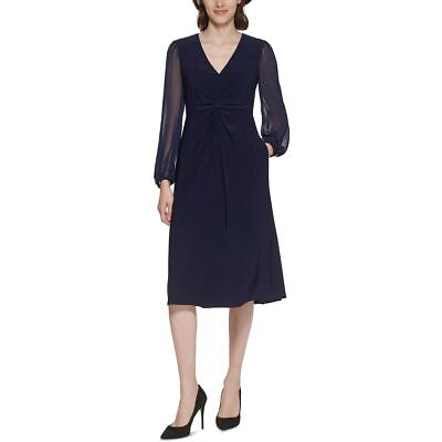 #ad Jessica Howard Womens Chiffon Sleeves Ruched Midi Dress Petites BHFO 6179 $26.99