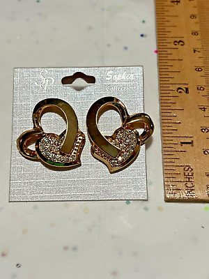#ad Sophia Collection Genuine Swarovski Crystals Gold Tone Heart Earrings 1.3x1 $21.24