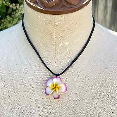 #ad Hawaiian Flower Necklace Plumeria Frangipani Pink White $7.00