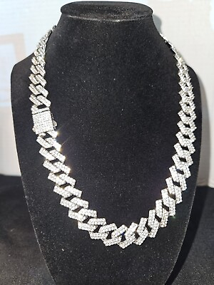 #ad 20in 13mm ICED OUT BLING BLING SILVER STAINLESS NECKLACE CUBAN LINK NECKLACE $15.00