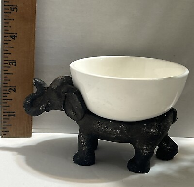 #ad Ceramic Bowl With Antiqued Bronze Elephant Stand B 91 $25.00