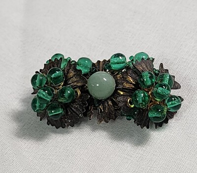 #ad Miriam Haskell Brooch Green Glass amp; Jade Early Unsigned Pin Frank Hess Design $255.00