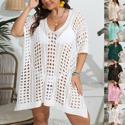 #ad Ladies Swimsuit Coverup V Neck Beach Cover Up Women Holiday Chiffon Short Sleeve $24.89