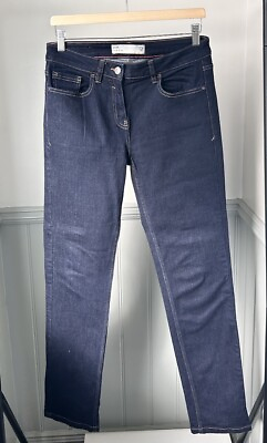 #ad Next Jeans 12 Long Dark Blue Slim Mid Rise Cotton Denim With Stretch Zip Button GBP 25.00