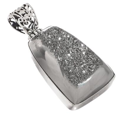 #ad 925 Silver Sparkling Mist Titanium Agate Druzy Teardrop Sterling Pendant 1 5 8quot; $38.95
