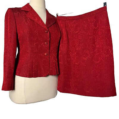 #ad Studio I Women Suit 2 Pc Skirt 3 Button Single Breasted Jacket Red Petite 12P $33.24