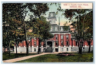 #ad Oshkosh Wisconsin Postcard County Court House Exterior View 1910 Vintage Antique $19.47