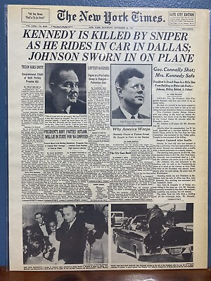 #ad VINTAGE NEWSPAPER HEADLINE PRESIDENT JFK KENNEDY KILLED SHOT DEAD 1963 DALLAS $14.49