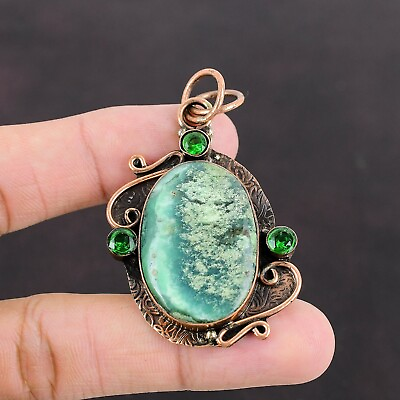 #ad Copper Wrapped Handmade Chrysoprase Pendant Made by Real Witches in INDIA $175.00