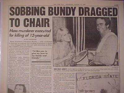 #ad VINTAGE NEWSPAPER HEADLINE SERIAL KILLER MURDERER TED BUNDY ELECTRIC CHAIR 1989 $22.95