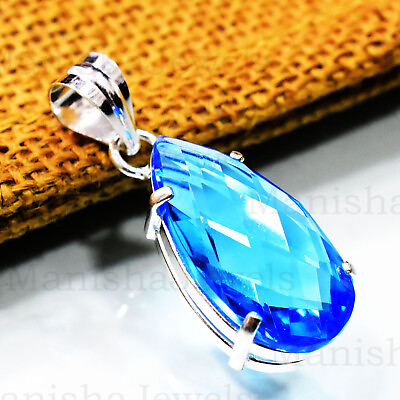 #ad Blue Topaz Gemstone 925 sterling silver Handmade Valentine Sale Pendant Jewelry $16.09