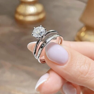 #ad New Bridal Ring 14K White Gold Plated Silver 2Ct Round Cut Simulated Diamond $109.85