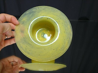 #ad HANDBLOWN 6quot; Votive Glass Candle Holder MUSHROOM Vintage Swirl RETRO Yellow $29.99