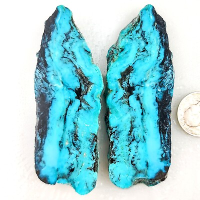 #ad GS444 Rough slabs High Blue Ithaca Peak Turquoise book matched pair 82.4gr $123.00