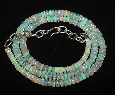 #ad Natural Ethiopian faceted opal beaded necklace in 925 silver 3 to 5 mm fire opal $133.20