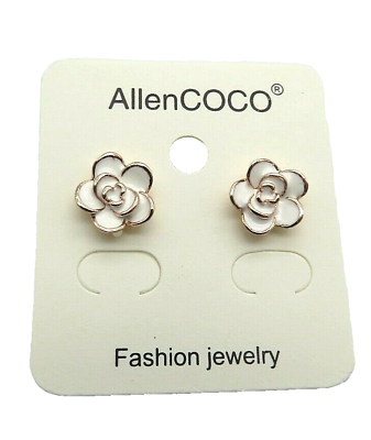 #ad Rose Flower Stud Earrings Allen COCO 18K Rose Gold Plated White Women Girls $14.95