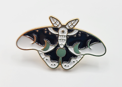 #ad Gold Tone Costume Enamel Butterfly Moth Brooch Pin Black White $15.00