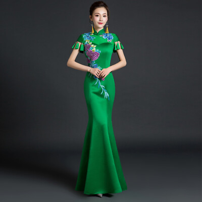 #ad Retro Womens Evening Gowns Formal Dress Fishtail Cheongsam Long Party Dresses $104.57