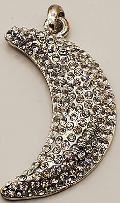 #ad Pendant Large Crescent Moon Silver And Rhinestones 1.5quot; $9.40