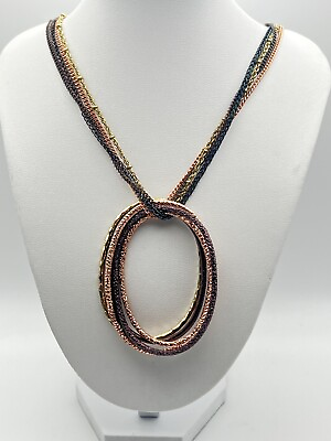 #ad multistrand Concentric Ring Pendant necklace gold pink black ring $12.34