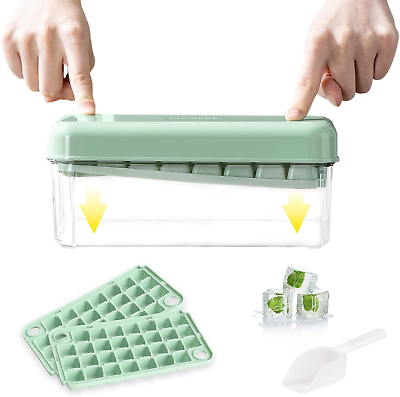 #ad Ice Cube Tray with Lid and Bin 60 Mini Cubes BPA Free Green $30.99