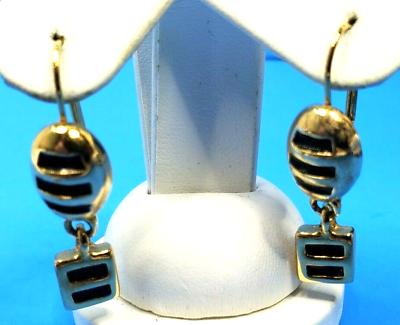 #ad Pierced Earrings Black and Gold Tone Dangle Lever Back @ trueblue0080 U26 $4.99