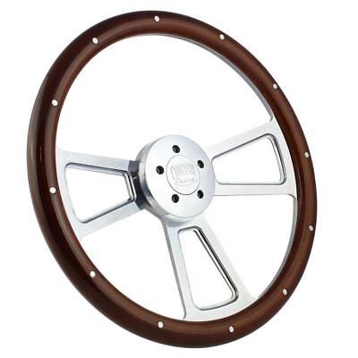 #ad 18quot; Polished Steering Wheel Wood Grip with Aluminum Rivets 5 Hole Big Rig $220.55