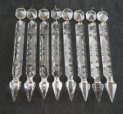 #ad Set 8 Huge Antique Cut Crystal Gothic Spear Prisms Chandelier Parts 8 3 4quot; $79.99