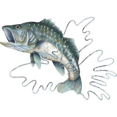 #ad Capiz amp; Metal Jumping Bass Fish Wall Art Blue Green 15.5x20x5quot; $80.99