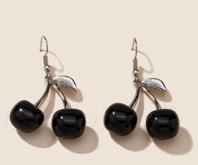 #ad Cherry Earrings Valentines Day Gift For Her Black Jewlery $19.99