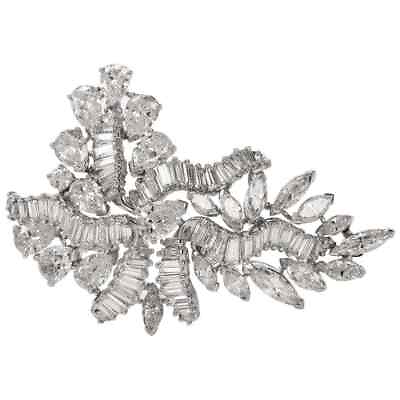 #ad Multi Cut White Cubic Zirconia 11.40CT Women#x27;s Silver Excellent Swirl Pin Brooch $310.00