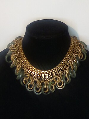 #ad Vintage Miriam HaskellNephrite Jade amp; Russian Gold Circle Fringe Necklace $2000.00
