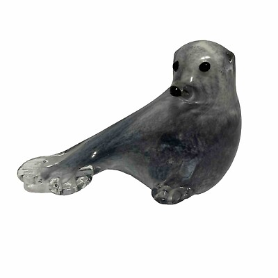#ad Beautiful Glass Seal Figurine Paperweight Cute 6.5” Long $24.99
