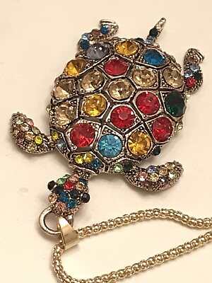 #ad Betsey Johnson Colorful Enamel Crystal Tortoise Turtle Pendant Necklace NWT $16.99